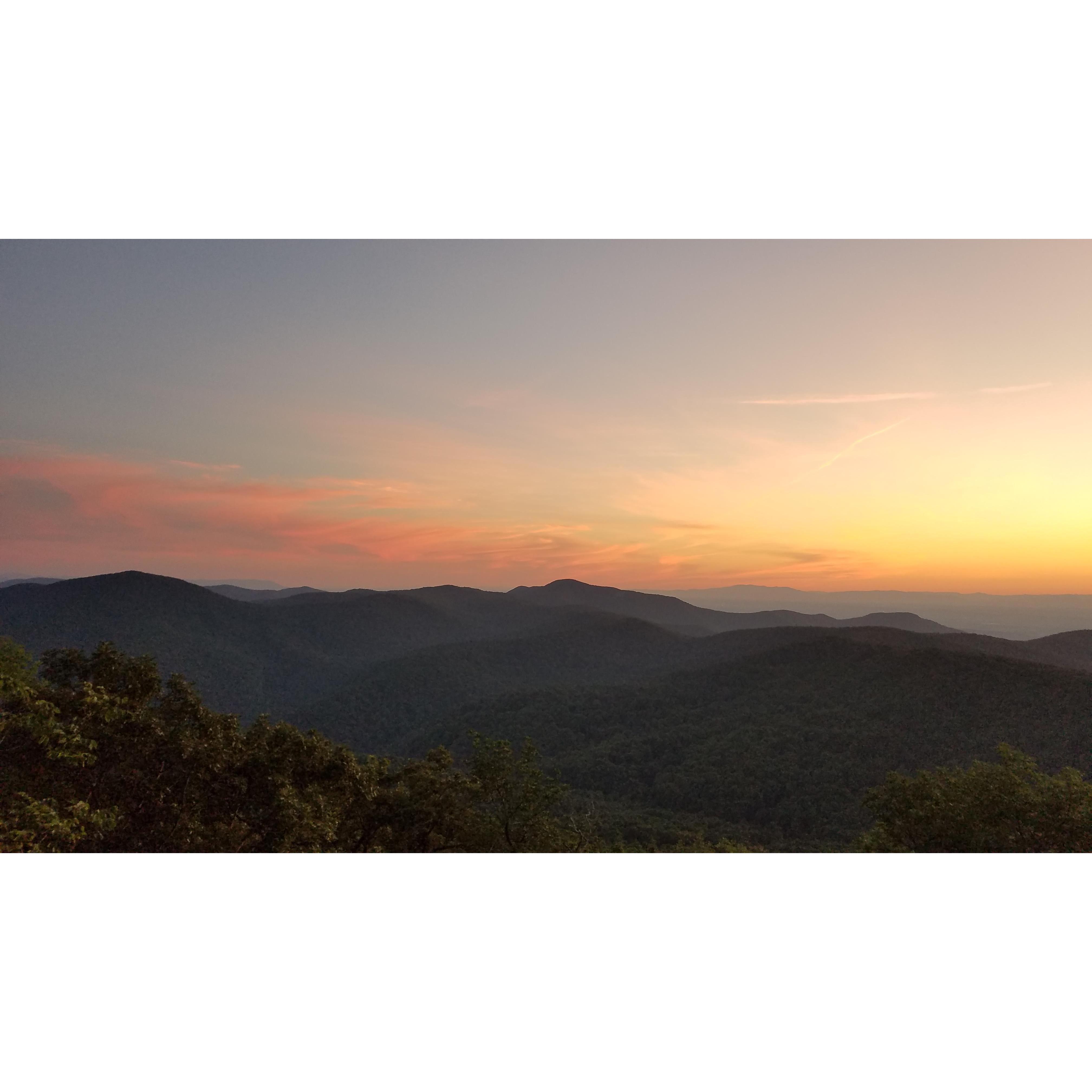 Our first camping trip! A sunset view in Shenandoah.
