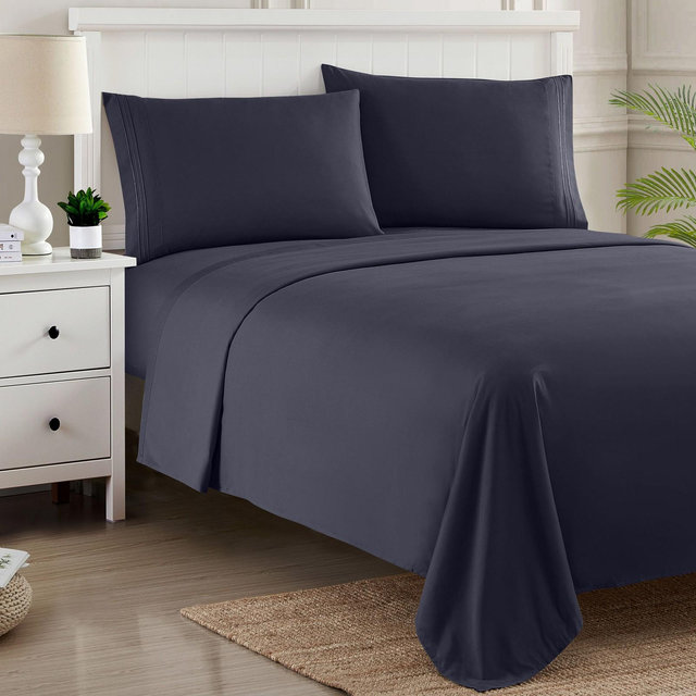 4 Piece Sheet Set, Ultra Soft 1800 Series Collection - King, Navy