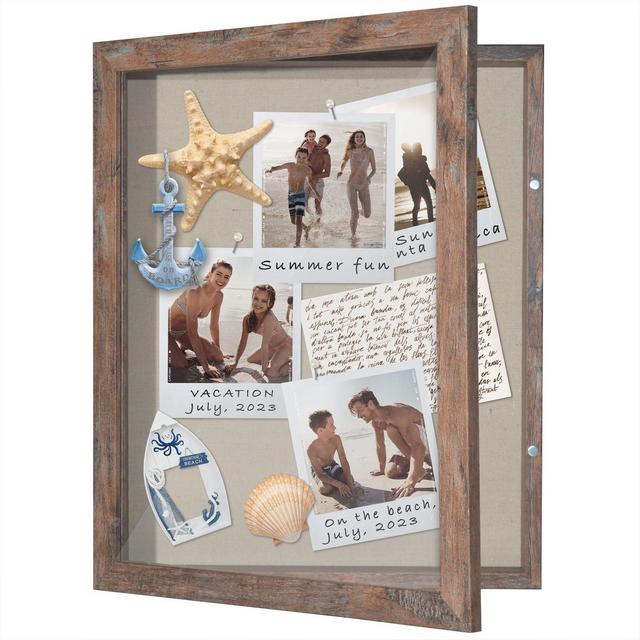 Americanflat 11x14 Front Loading Shadow Box Frame and Display Case for Keepsakes - Rustic Brown