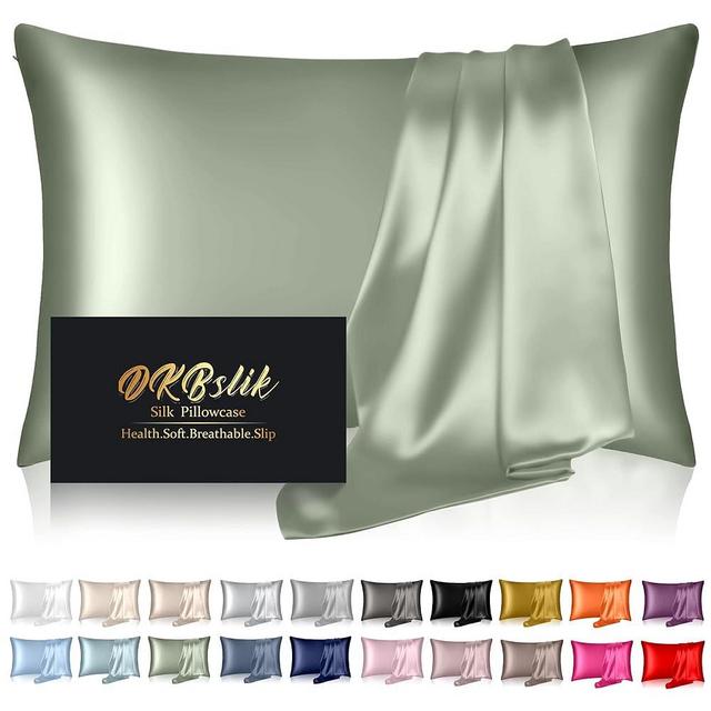 Silk Pillowcase for Hair and Skin, Mulberry Silk Pillow Cases Standard Size, Anti Acne Cooling Sleep Both Sides Natural Silk Satin Pillow Covers with Hidden Zipper, Gifts for Women Men, Sage Green
