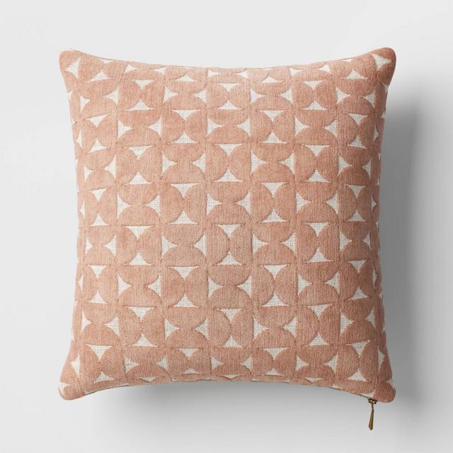 Velvet Jacquard Geo Square Throw Pillow Blush/Ivory - Threshold™