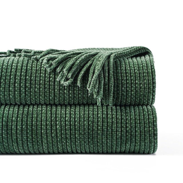 BATTILO HOME Dark Green Throw Blanket for Couch, Soft Chenille Knit Throws with Tassels for Home Decor, Christmas Green Throws for Bed Couch Cover, 60"x80"