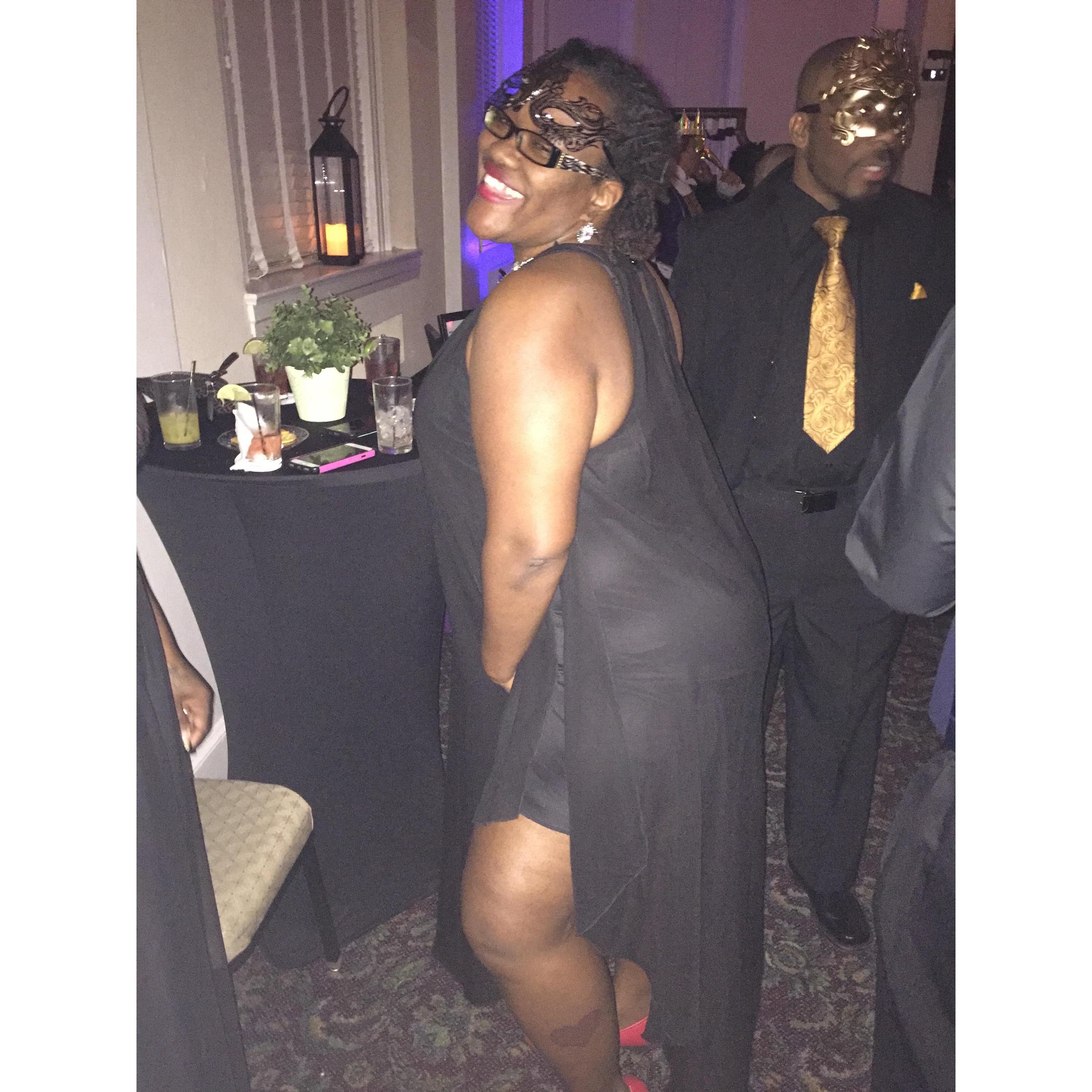 Beautiful bride to be enjoying the night at a masquerade event with her fiancé and friends ❤️