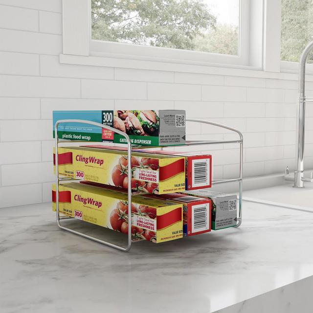 Kitchen Wrap Storage Rack-3 Tier Pantry Organizer for Foil, Plastic Bags, Cabinet Organization for Wax, Parchment Paper Holder by Lavish Home