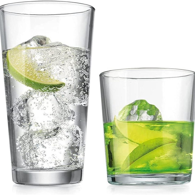 Glaver's Drinking Glasses Set of 12. Glassware set, 6 Highball Glass Cups, 6 Whiskey glasses.17 oz Tall Glass Set and 13 oz Rock Glasses. Classic Drinkware Set