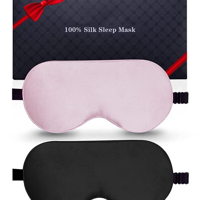Silk Sleep Mask, 2 Pack 100% Real Natural Pure Silk Eye Mask with Adjustable Strap, Eye Mask for Sleeping, BeeVines Eye Sleep Shade Cover, Blocks Light Reduces Puffy Eyes Gifts