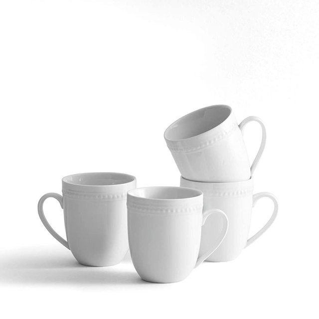 Everyday White by Fitz and Floyd Beaded 14 Ounce Mugs, Set of 4