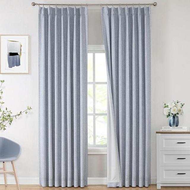 Vision Home Chambray Blue Pinch Pleated Full Blackout Curtains Room Darkening Window Curtains 84 inch for Living Room Bedroom Thermal Insulated Pinch Pleat Drapes with Hooks Back Tab 2 Panel 40"Wx84"L