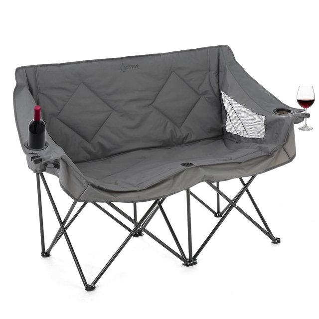 Arrowhead Outdoor Portable Folding Double Duo Camping Chair Loveseat Couch w/ 2 Cup & Wine Glass Holder, Supports up to 500lbs