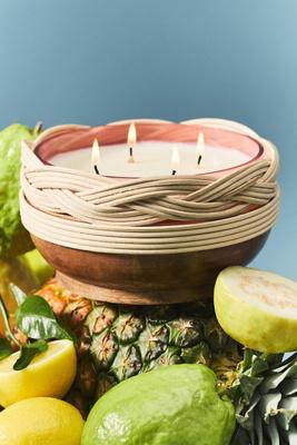 Woven Wood Fruity Hibiscus & Pink Guava Glass Candle