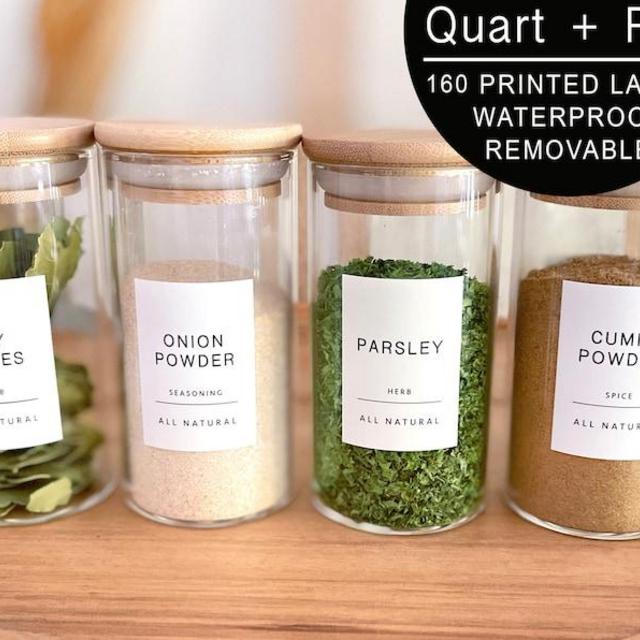 160 Minimalist White Spice Labels. Preprinted Modern Farmhouse Spice Jar Labels. White Vinyl Stickers + Black. Organization for Pantry Jars