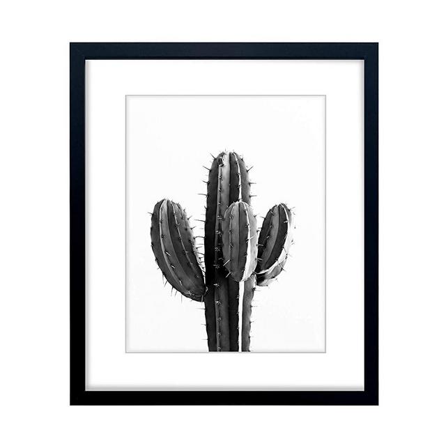 Cactus Black and White - Wall Decor Poster Print - Modern Minimal Nature Fine Art Display (Framed)