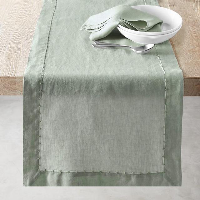 Italian Washed Linen Table Runner, Seafoam