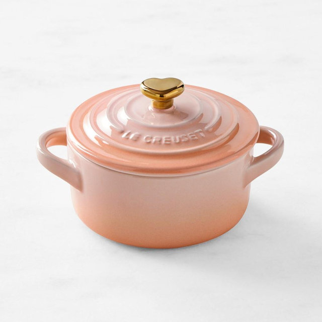 Le Creuset Stoneware Round Mini Cocotte with Heart Knob, 8-oz, Peche