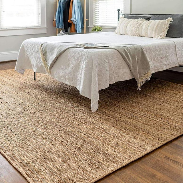 Hand Woven Jute Rug 5x8 Feet Rectangle - Handcrafted Braided Design, Indoor & Outdoor Reversible Natural Fiber Rug - Rustic Farmhouse Carpet for Living Room, Hallway, Bedroom (Natural, 5'x8')