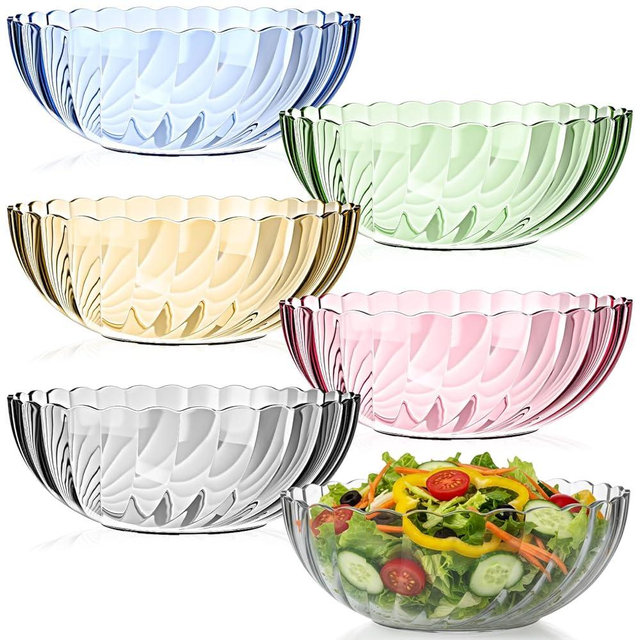 LemonRoad 6 Pack Plastic Serving Bowls Acrylic Salad Mixing Bowls Break Resistant Plastic Bowl for Vegetable Salad Fruit Popcorn Chip and Dip, Multicolor