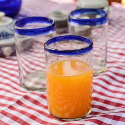 Fair Trade Blue Handblown Glass Tumbler Drinkware Set of 6, "Cobalt Classics"