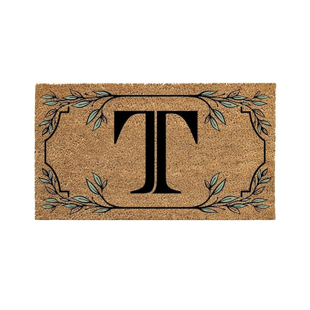 Evergreen Flag Monogram Coir Doormat | Letter T | Front Door Mat for Outdoor Indoor Entrance | 28x16 Inches | Non-Slip Backing Doorway Mat for Porch Patio Floor | New Home Decor Housewarming Gift