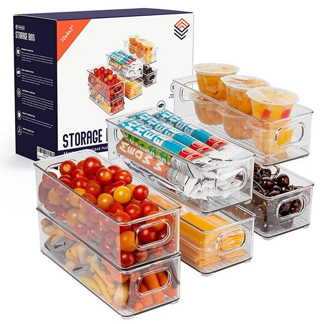 YIHONG Clear Pantry Storage Organizer Bins, 6 Pack Plastic Food