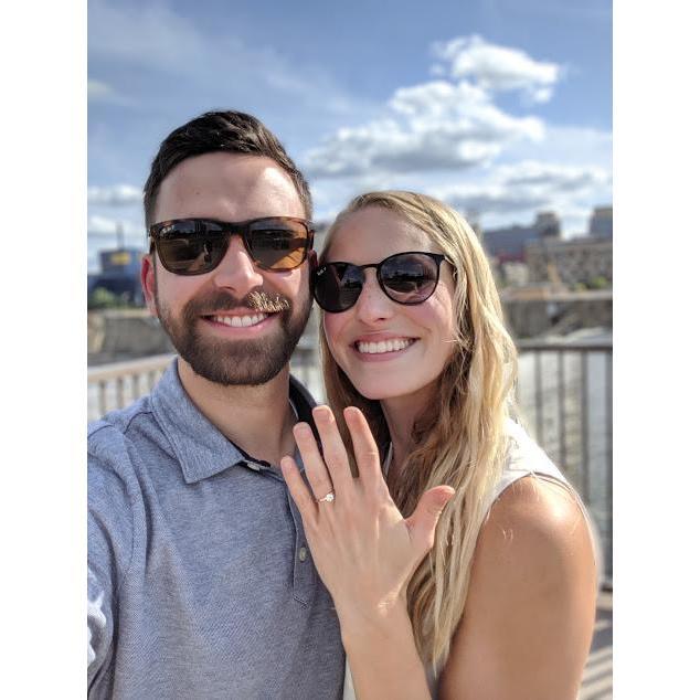 Ben proposed on St. Anthony Main on the Mississippi, near the Stone Arch Bridge.