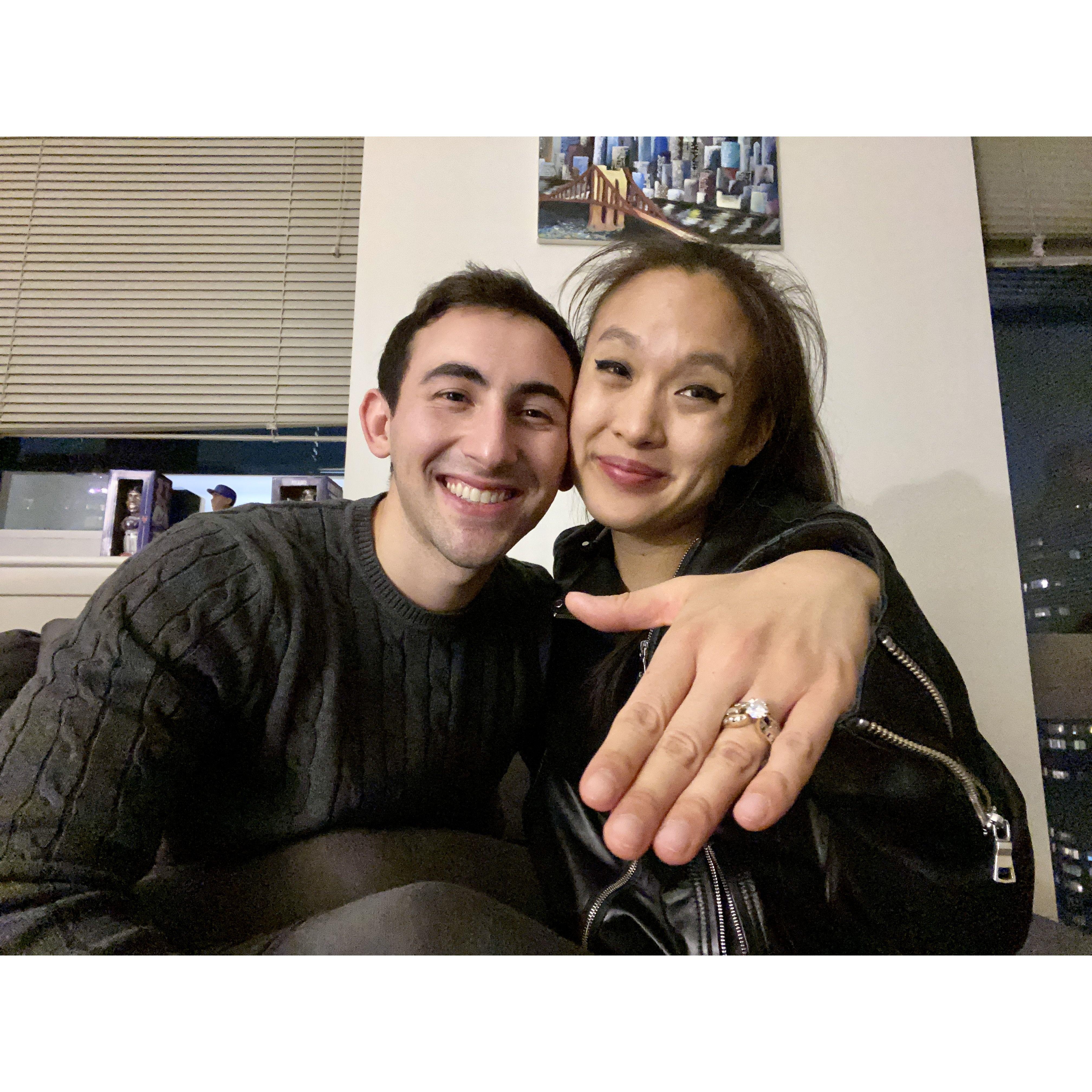 The night Evan proposed and Cathy said yes!