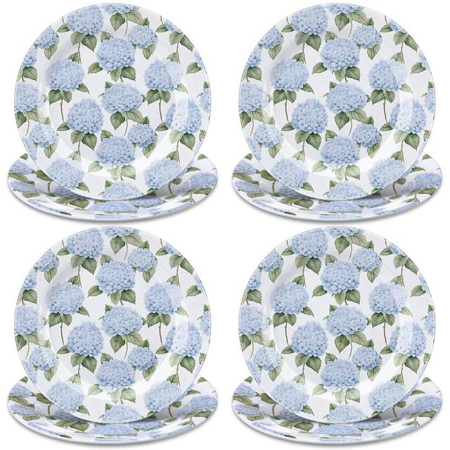 Qinyoung 8 Pcs Hydrangea Dessert Plates 8" Melamine Flower Dinner Plates Plastic Vintage Floral Dishes Spring Easter Dinnerware for Garden Floral Tea Party Birthday Party Summer Holiday