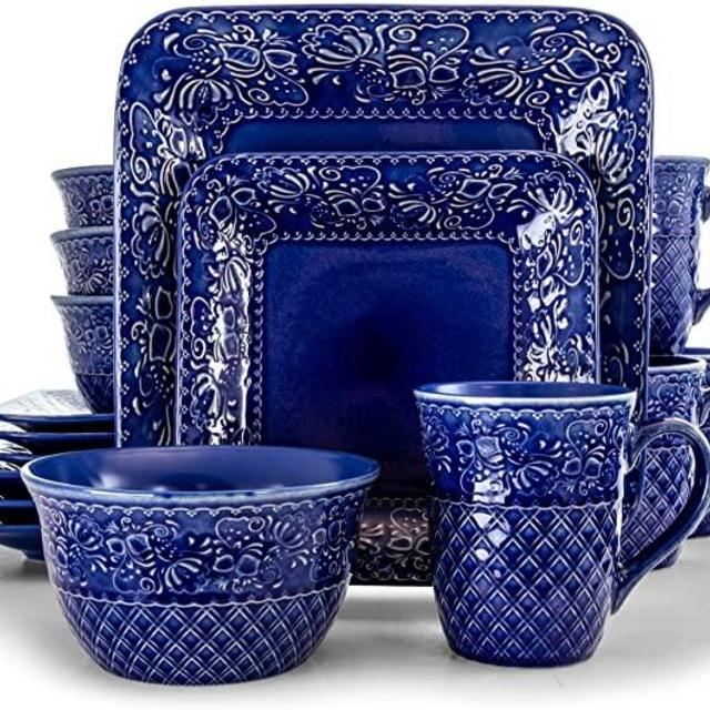 Elama Indigo Lotus 16-piece dinnerware set