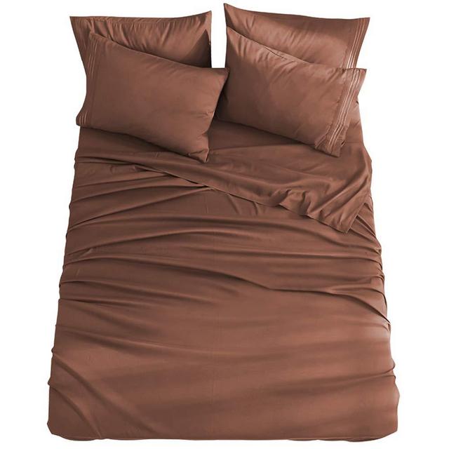 King Size 6-Piece Bed Sheets Set Microfiber 1800 Thread Count Percale 16 Inch Deep Pockets Super Soft and Comforterble Wrinkle Fade and Hypoallergenic(King,Brown)
