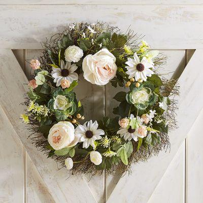 Faux Anemone & Cabbage 20" Wreath