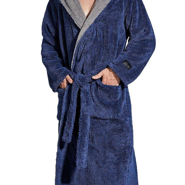 SlumberMee Mens Fleece Plush Robe with Hood Ultra Soft Fluffy Full Length Long with Pockets Luxurious House Coat