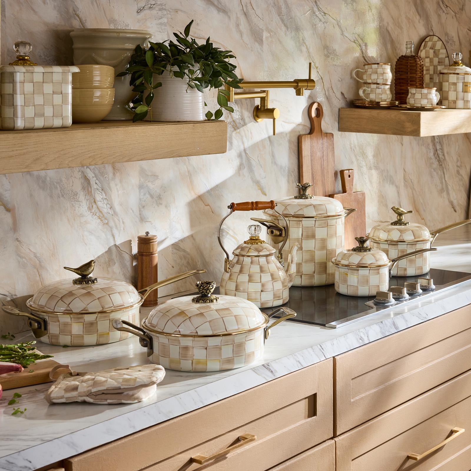 MacKenzie-Childs, Mocha Check Steel 3 Qt. Casserole | Zola