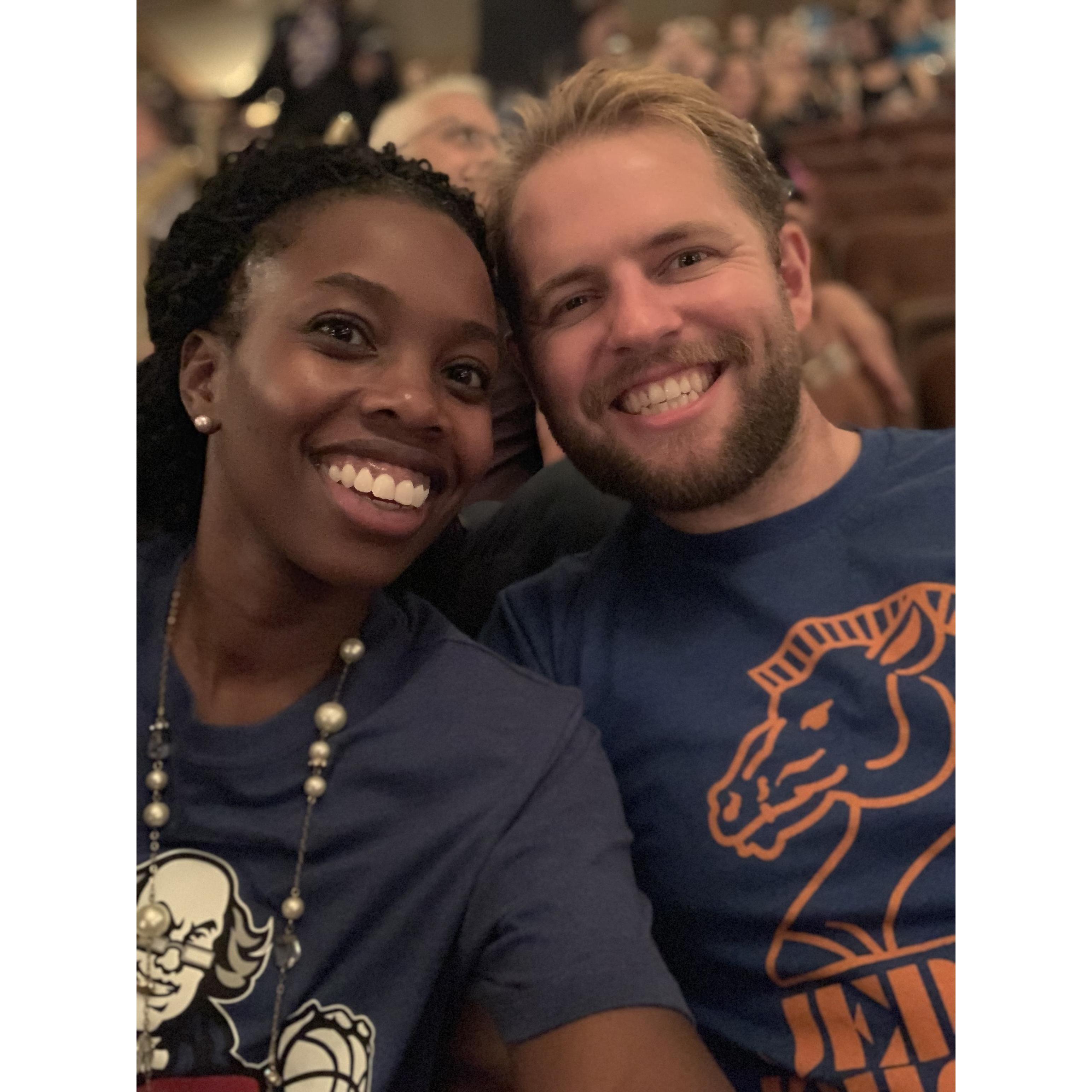 When we bought t-shirts at a tiny shop after getting soaked in the rain on our way to see Hamilton!