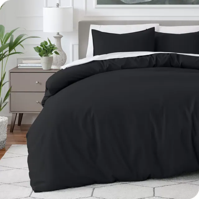 Oversized Queen Black Double Brushed Duvet Set by Bare Home