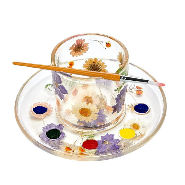 Painter's Cup & Palette Set for Painting Lovers - Round Paint Tray, & Palette with Water Cup & Clever Cutout for Brush for Artists & Painters, Painter Gift for Mothers Day, Her