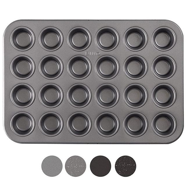 BINO Bakeware Nonstick Mini Muffin Pan, 24 Cup - Gunmetal | Premium Quality Cupcake Pan with Nonstick Technology | Dishwasher Safe | Non-Toxic