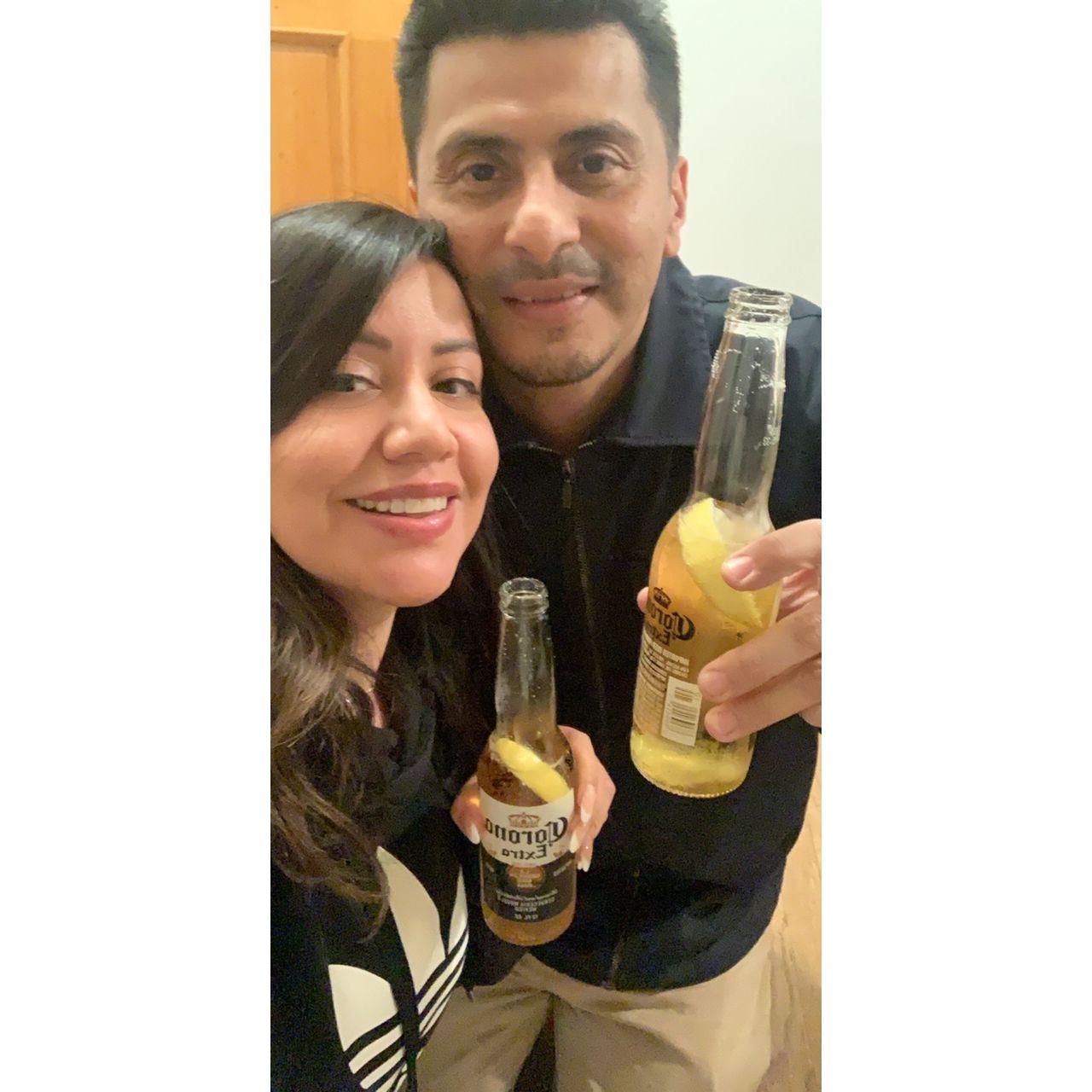 Our first drinks together in OUR new home...Cheers!