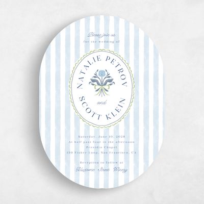 Blue Oval Wedding Invitation - Clematide Portrait