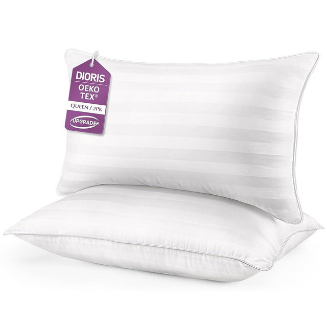 DIORIS Queen Pillows Set of 2 - Bed Pillows for Sleeping, Cooling Down Alternative Pillow, Medium Firm for Side Back Stomach Sleepers, Hotel Quality, Machine Washable