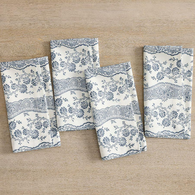 Hudson Cotton Napkins, Set of 4 - White/Blue