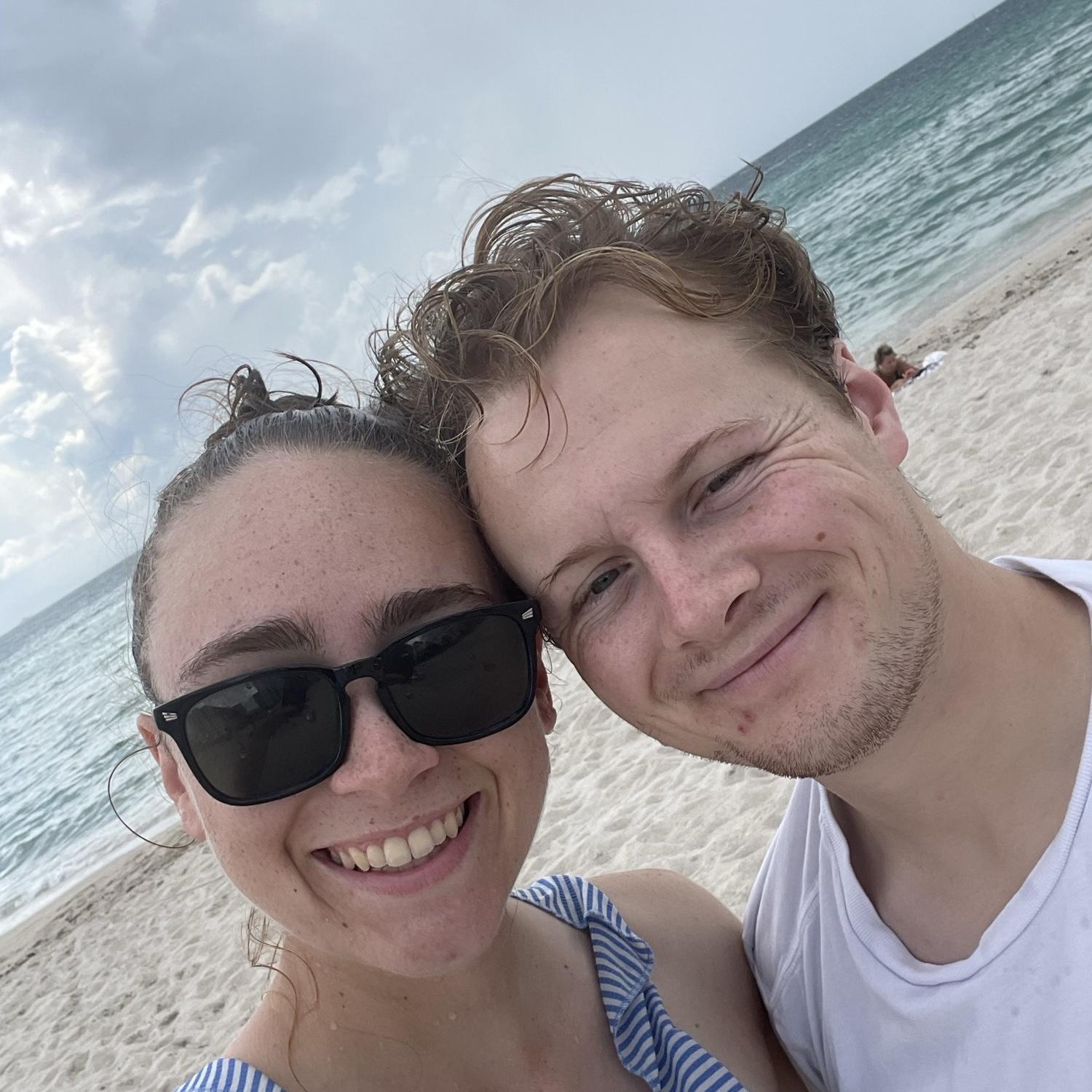 Kristen and Sean on the beach in Miami. They didn't get to hang out in the water very long as a storm rolled in.