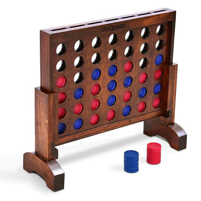 GoSports Premium 4 in a Row Game | Choose Between Classic White or Dark Stain | 1 Foot Width – with Connect Coins, Portable Case and Rules