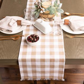 Heavyweight Check Fringed Table Runner