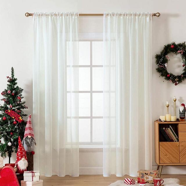 MIULEE 2 Panels Solid Color Sheer Window Curtains Elegant Window Voile Panels/Drapes/Treatment for Bedroom Living Room Christmas Decor(54 X 84 Inches Ivory)