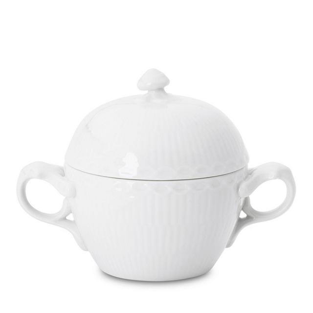 Royal Copenhagen White Fluted Half Lace Sugar Bowl
