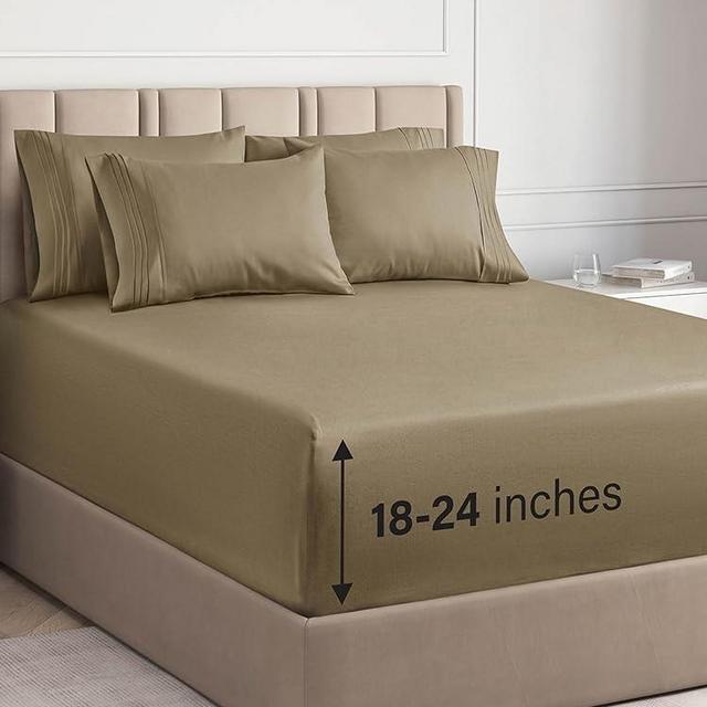 Extra Deep Cal King Sheet Set - 6 Piece Breathable & Cooling Sheets - Hotel Luxury Bed Sheets Set - Easy Fit - Soft, Wrinkle Free & Comfy Sheets Set - Khaki Sheet Set w/Extra Deep Pockets