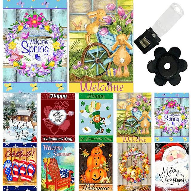 Country Charm Garden Flag Set of 10-12x18 Inch- Double Sided Yard Flag with Free Anti-Wind Clip and Stopper Outdoor Decorative Holiday Flags Decorative Flags for Outside 12x18