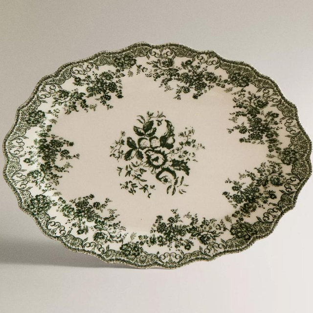 FLORAL EARTHENWARE SERVING DISH