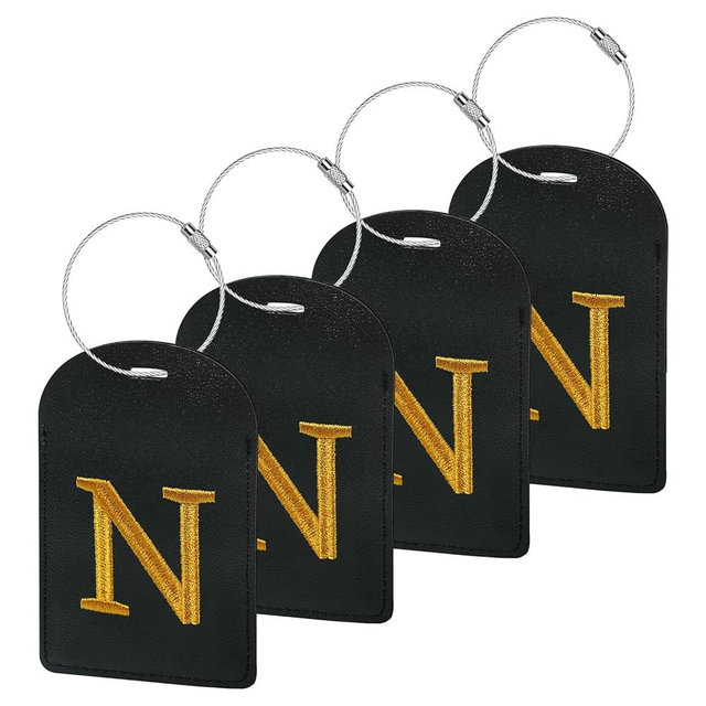 Gloppie 4 Pack Personalized Initial Luggage Tags for Suitcases,TSA Approved Letter Luggage Tag with Privacy Cover,Embroidered Monogrammed Travel Bag Tags Black N