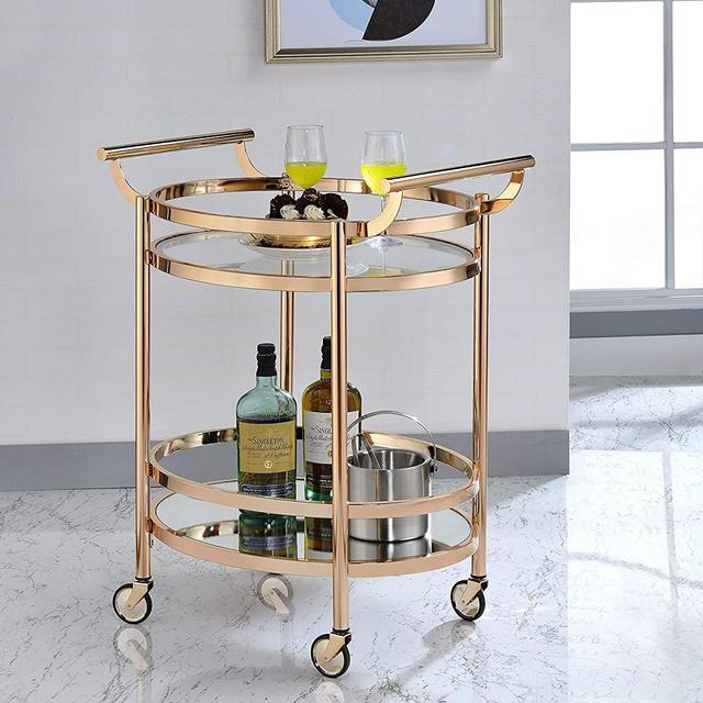 Acme Furniture 98192 Lakelyn Serving Cart, One Size, Clear Glass and Rose Gold