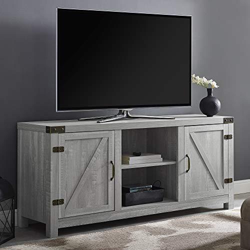 Walker Edison Furniture Company Farmhouse Barn Wood Universal Stand for TV's up to 64" Flat Screen Living Room Storage Cabinet Doors and Shelves Entertainment Center, 58 Inch, Stone Grey